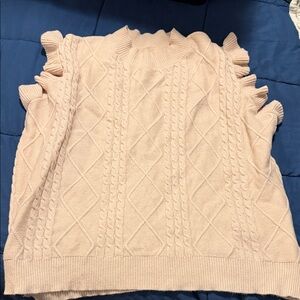 Women's Cream Cable-Knit Ruffle Sleeve Sweater